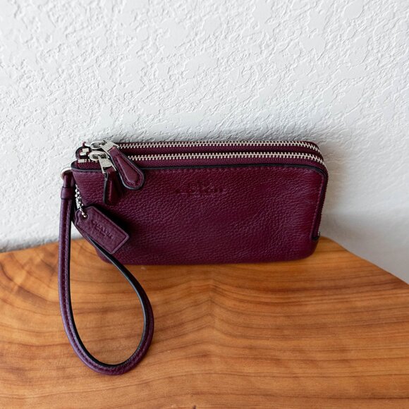 Coach Burgundy Leather Wristlet - Picture 2 of 14